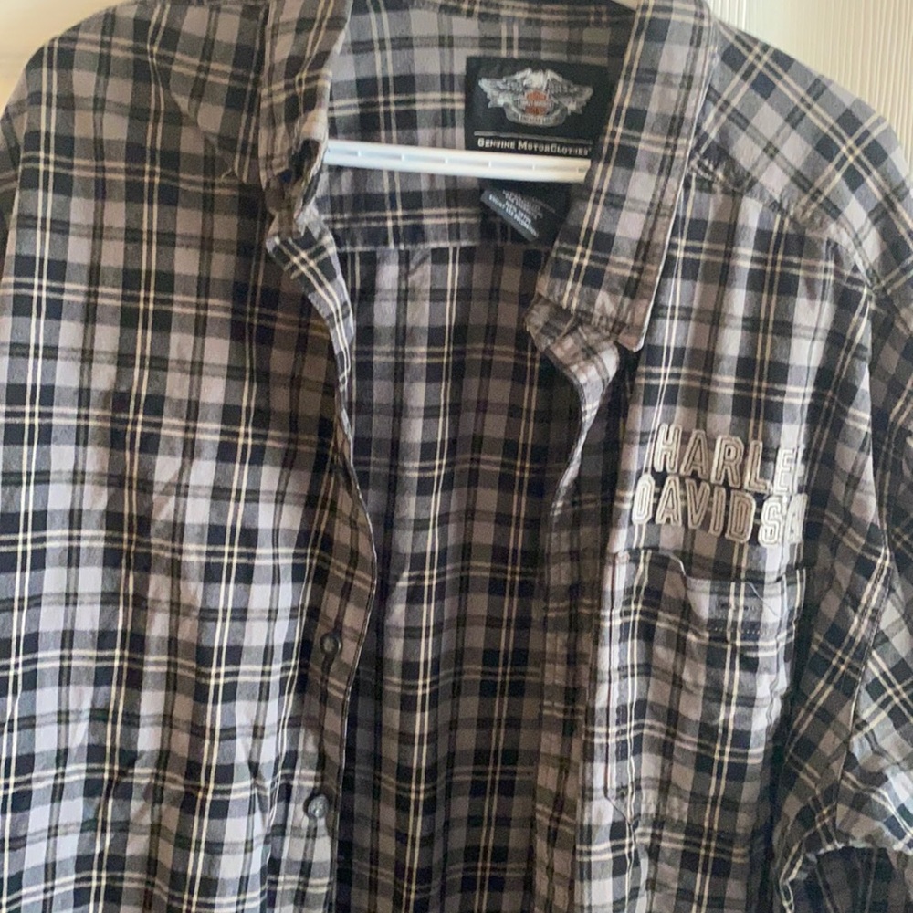 H-D grey/black plaid shirt, double Xl